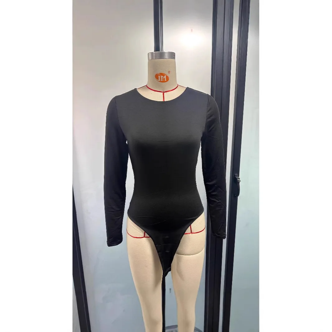 Women Long Sleeve Solid Color Slim Bodysuits Clubwear Tops