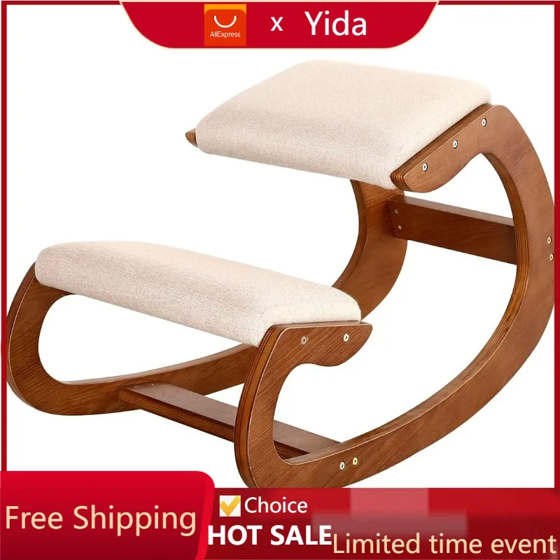 

Predawn Ergonomic Kneeling Chair,Rocking Knee Chair Upright Posture Chair for Home Office Meditation Wooden & Linen Cushion