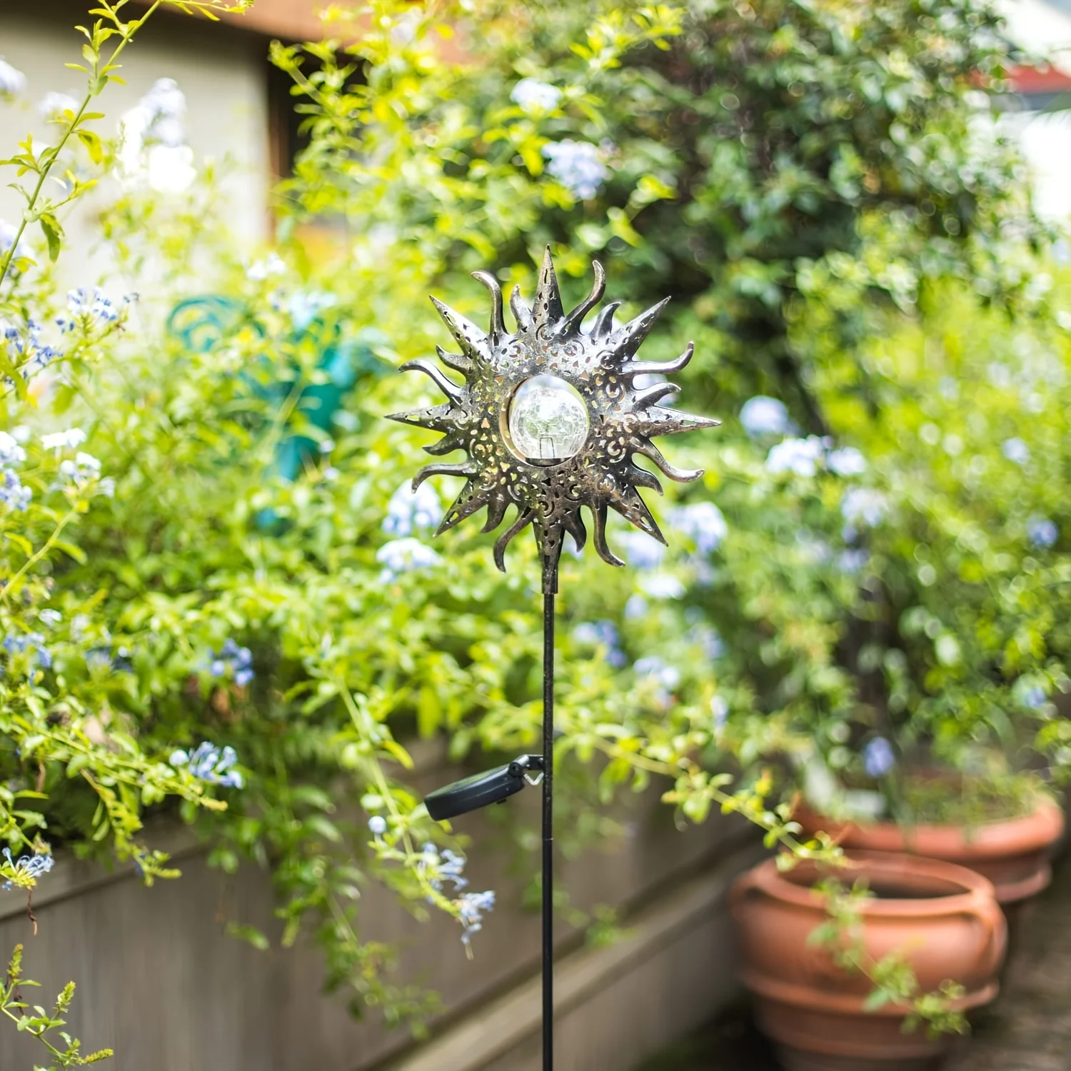 Solar Light Outdoor Flame Sun Iron Landscape Decorative Lamp Waterproof Cracked Glass Bulb LED Lamp For Garden Lawn Courtyard 2