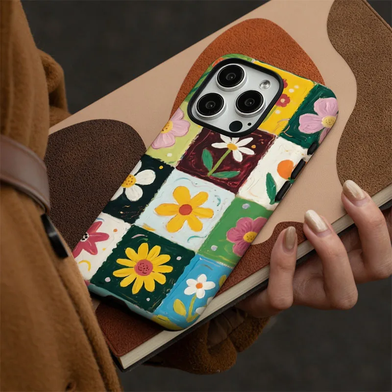 Dual-Function Floral Shockproof Phone Case with Protective Film