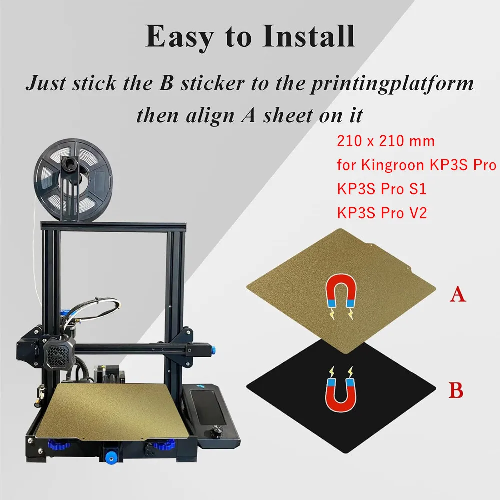 Doppelseitiges PEI-Blatt 210 x 210 mm für Kingroon KP3S Pro/KP3S Pro S1/ KP3S Pro V2 Bauplatte strukturiertes PEI-Federstahl-Druckbett