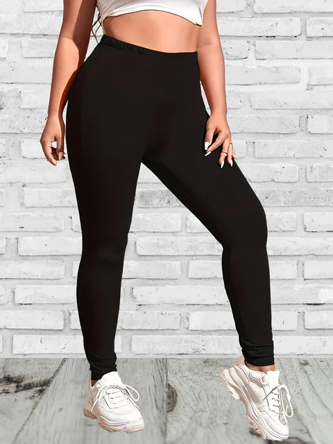 Plus Size Solid Elastic Waist Leggings Women's Solid Colour Casual Skinny Simple Comfortable Yoga Pants Leggings Fitness Pants 1