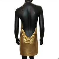 2024 Sexy Clubwear Backless Sequin Short Dress For Women Cocktail Metalic Split Mesh Harness Body Chain Club Low Cut Mini Dress - Image 6