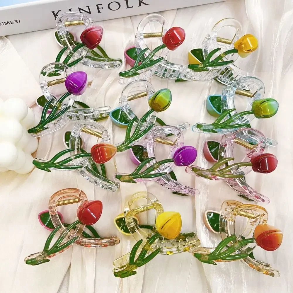 Fashion Tulip Flower Grasping Clip Lightweight Simple Design Hair Claw Non Slip High Ponytail Holders for Women Girls