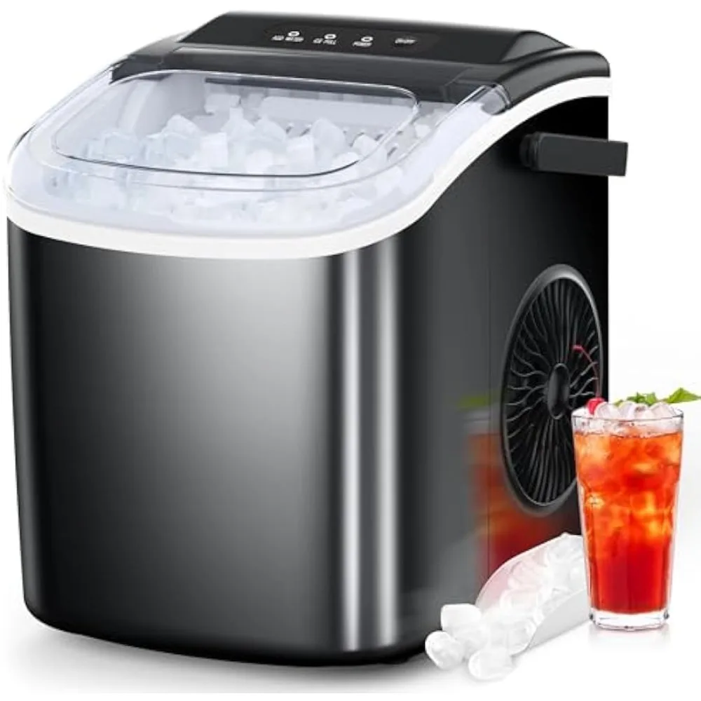 

Ice Maker Countertop, Portable Ice Machine with Self-Cleaning, 26.5lbs/24Hrs, 9 Bullet Cubes in 6 Mins, Basket and Scoop