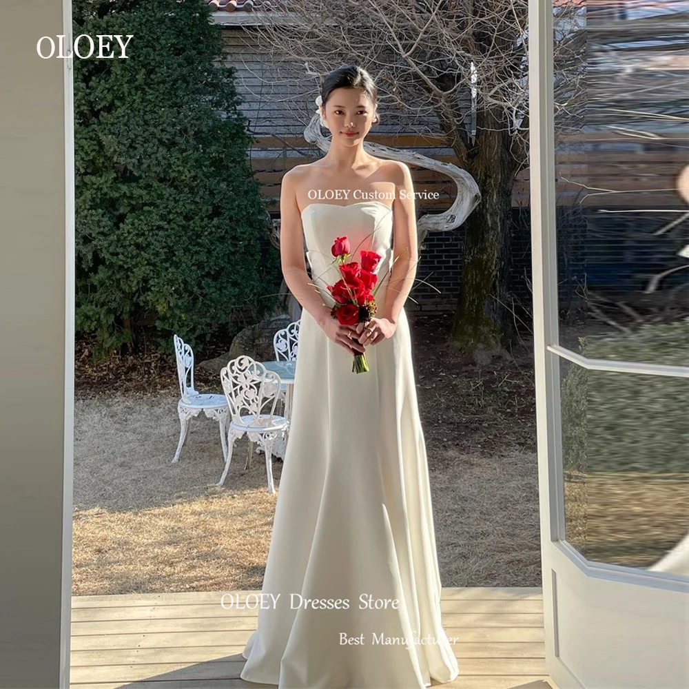 

OLOEY Simple A Line Stretch Satin Wedding Dresses Korea Bride Party Bride Gowns Sweetheart Floor Length Country Bridal Dress