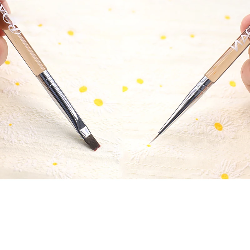 Double Head Nail Brush Crystal Handle 7mm Liner Brush For Nails UV Gel Brushes Flat Drawing Painting Pen Gel Polish For Manicure 4