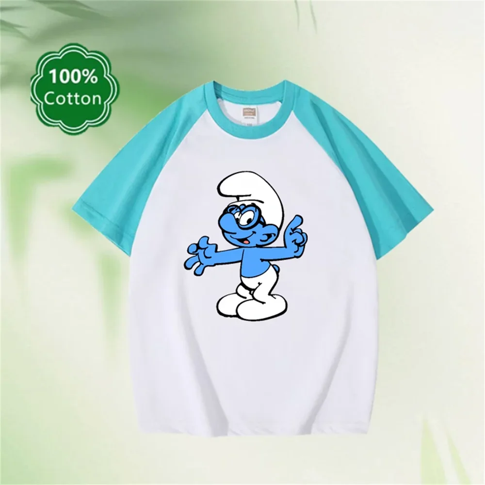 Kids Cotton T-shirt Game Smurf Cartoon Print Boy T-shirt Summer Casual Short Sleeve Baby Girl Clothes Kids T-shirt Top 2
