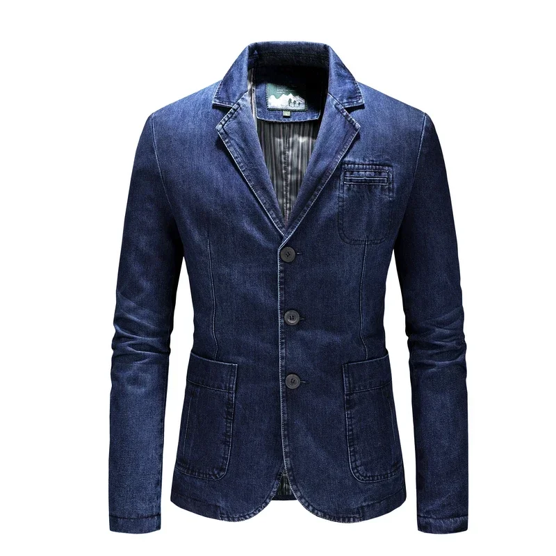 High Quality Men's Denim Blazers Male Coat Oversized Spring Autumn Fashion Casual Blazer Men Clothing Outerwear Jacket 4xl ASZ01