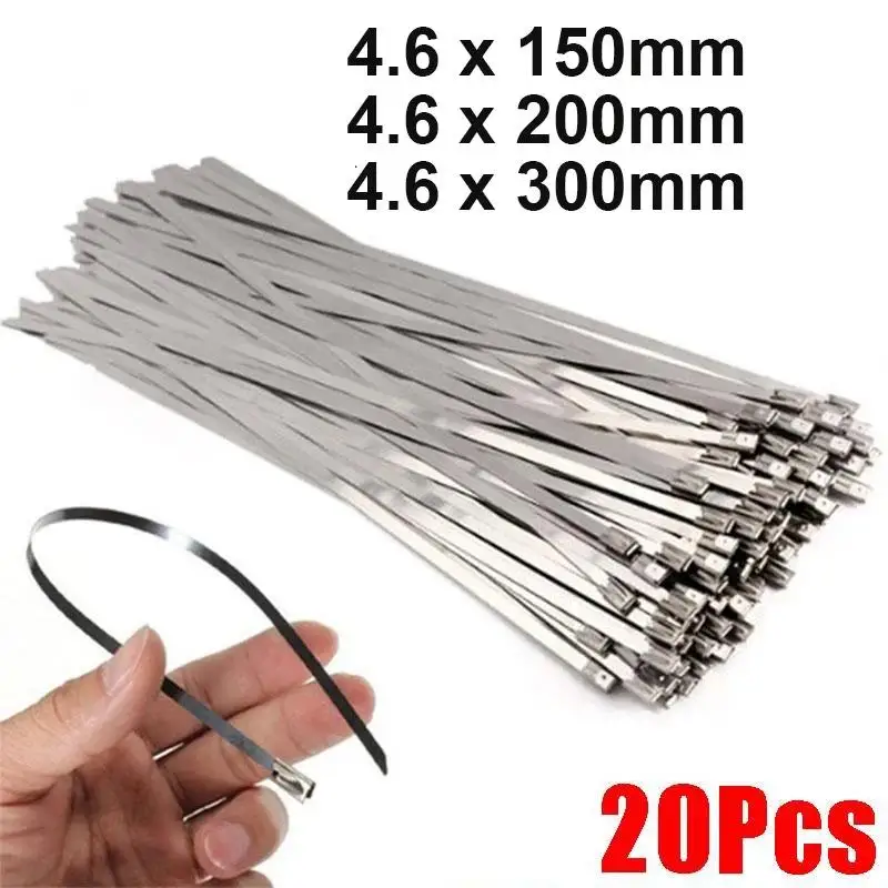

20 Pieces of Metal Zip-Exhaust Locking Cable Ties Stainless Steel Coated Wrap