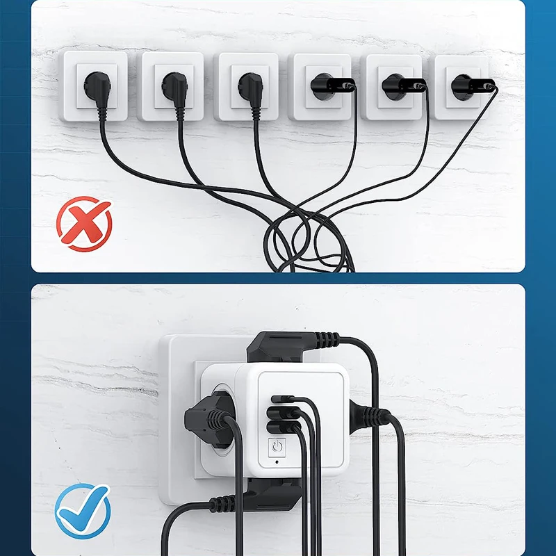 Multiprise Usb C Plug Socket Power Strip electrical socket power strip power socket wall socket extender Switch Extension 4 Outlets Euro Powercube Network Filter Overload Protection for Home