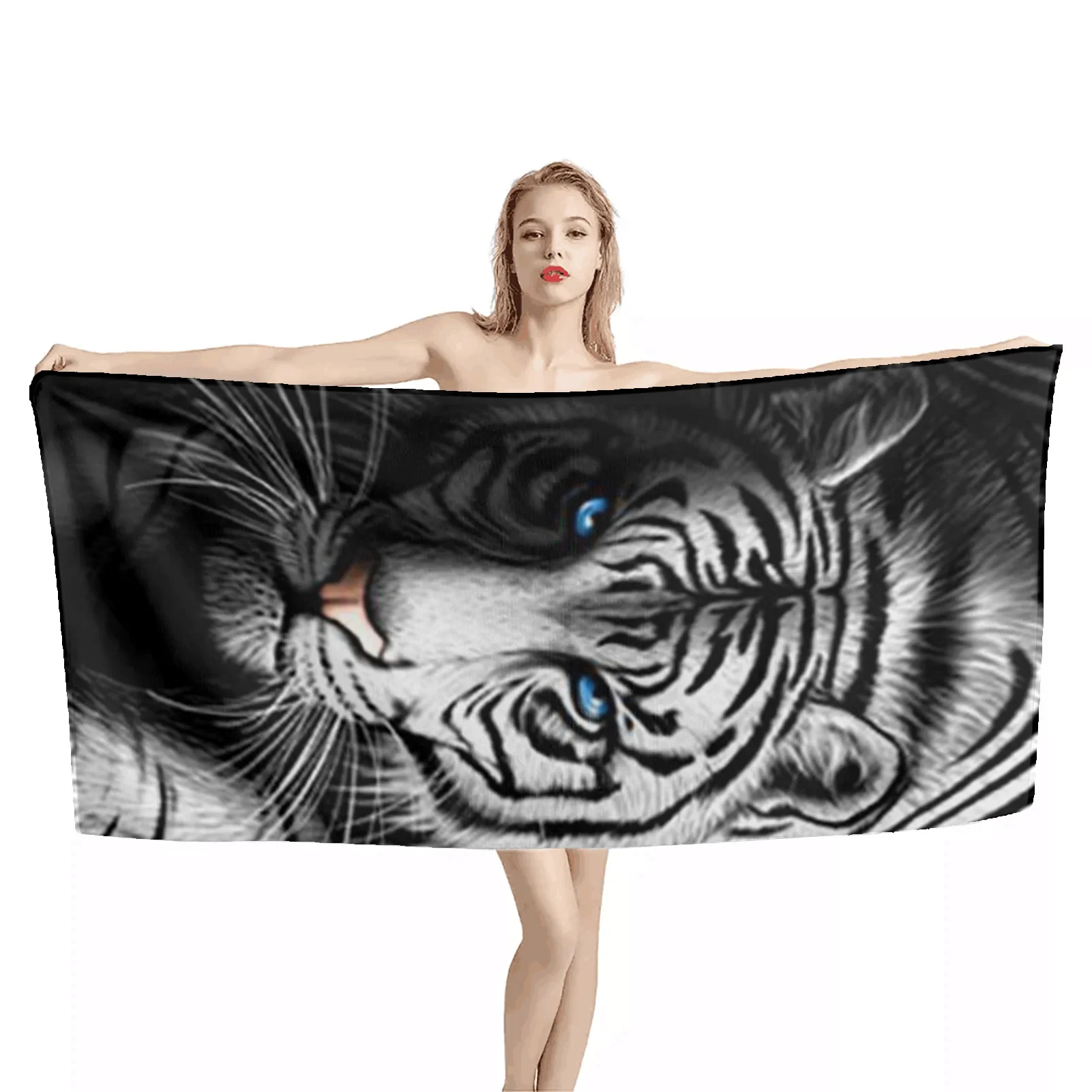 Toalha de praia 3D Tiger Design para homens e mulheres, Travel Swimming Yoga Blanket, Toalhas de chuveiro para casa grande, Toalha temática animal