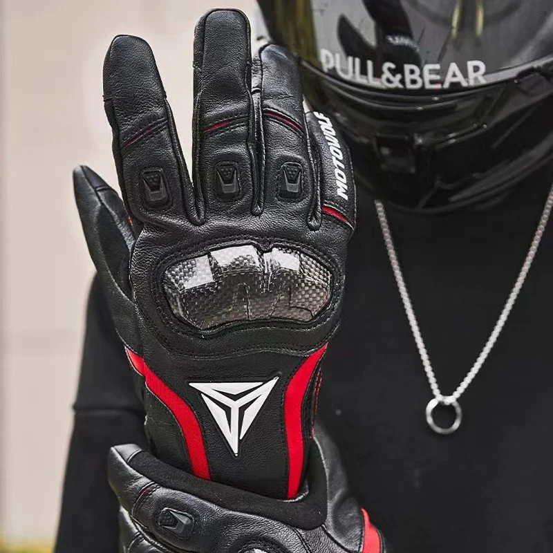 Winter Warm Leather Motorcycle Gloves - Thermal, Rainproof, Windproof, Touchscreen, Carbon Fiber Protection