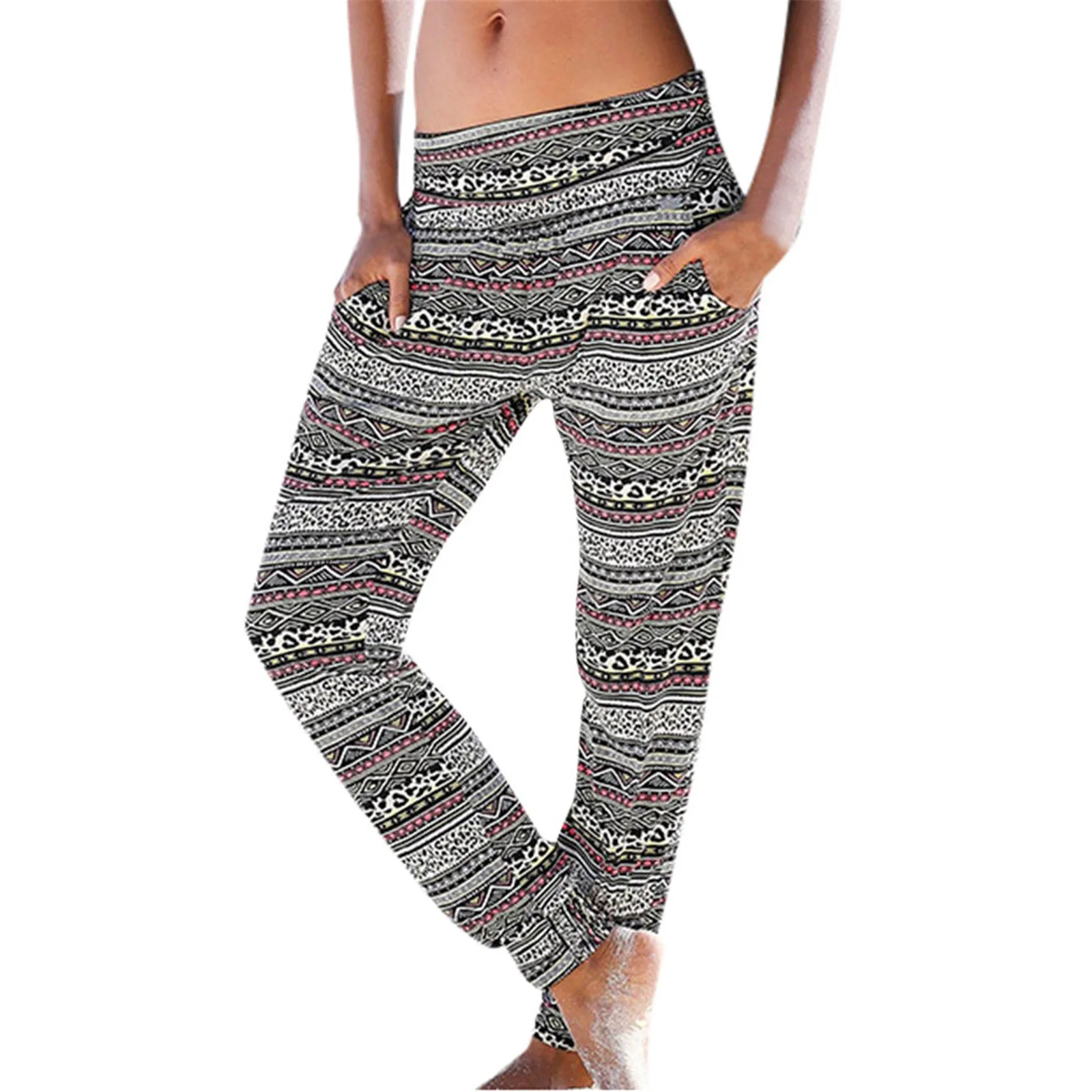 

Boho Printing Long Pants Women High Waist Trousers With Pockets Beach Pants Streetwear Vintage Straight Cargo Pants Fashion Pant
