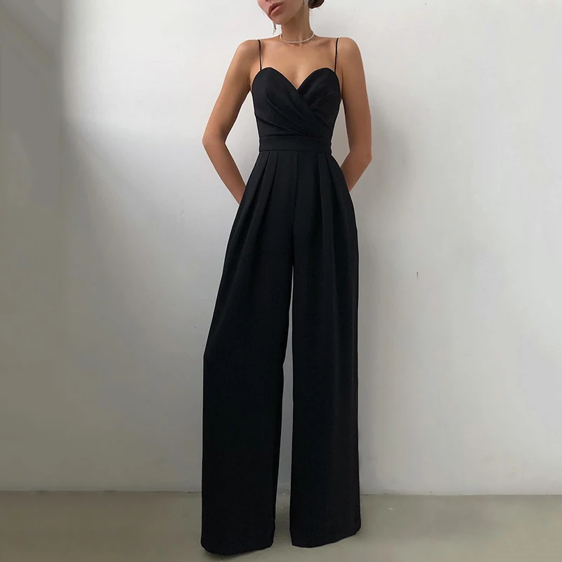 sexy Breast wrap sling women jumpsuit fashion elegant Suspender sleeveless solid party rompers High Waist Wide Leg Jumpsuits
