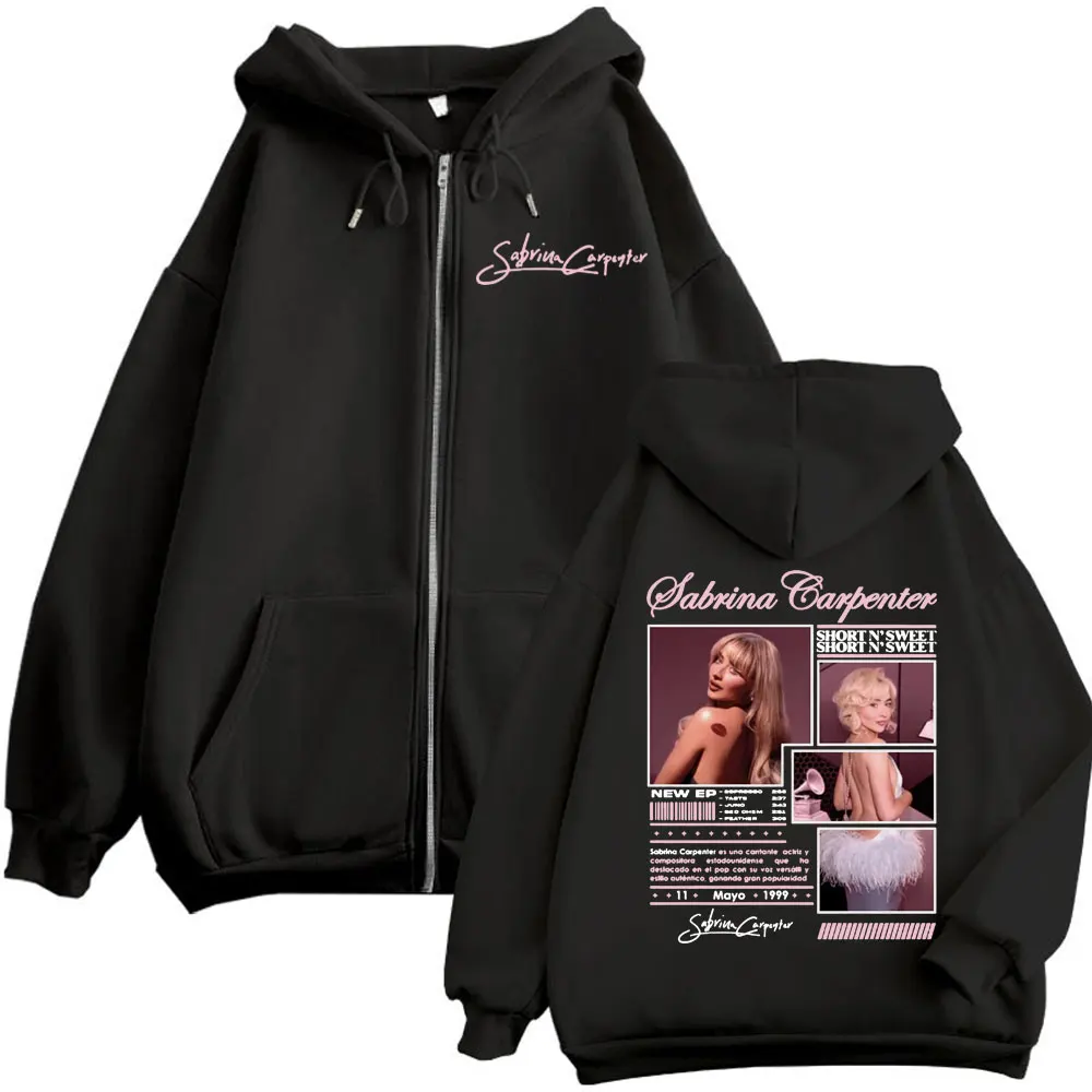 Sabrina Carpenter Short N' Sweet Merch Zipper Hoodie Fashion Aesthetic Zip Up Sweatshirt Men Women Oversized Casual Pullovers