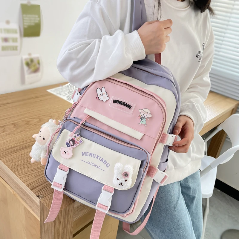 Comfortable Backpack Harajuku College Cute Student Ladies Fashion Women Bag Book School Waterproof New Nylon Girl Colourful