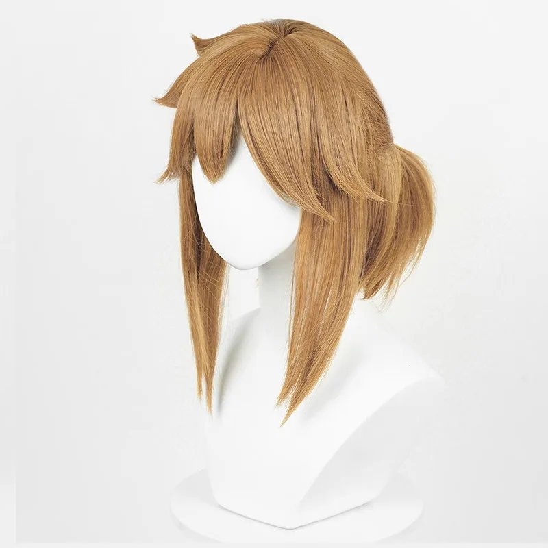 Anime Wigs Cosplay Accessories Link Cosplay Blonde Brown Wig Tears of the Kingdom Heat Resistant Synthetic Wigs for Halloween Party with Elf Ears Earrings