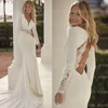 Sexy Elegant Wedding Dresses Woman's Mermaid Long Sleeve Train Sexy V Neck Backless Satin Bride Gowns Vestidos Novia Customized 1