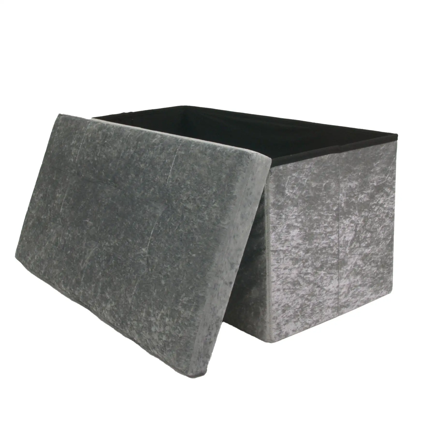 Books Lou Grey Velvet Foldable Footstool Ottoman Storage Box | 76X38X38Cm