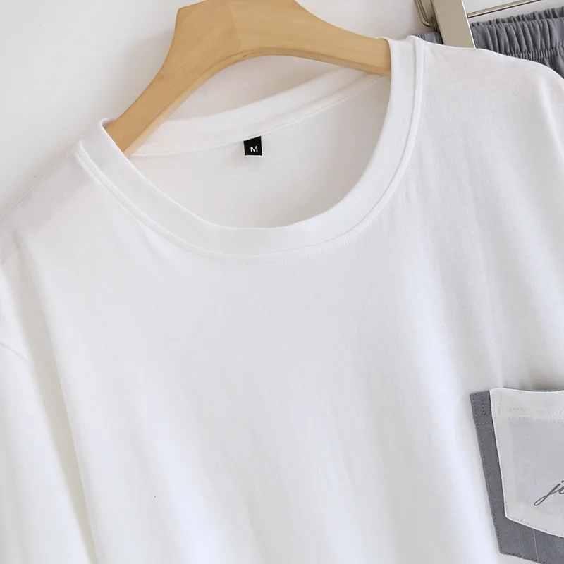 Men's Pajamas Short-sleeved Shorts Two-piece Set Cotton Knitted Home Clothes Thin Casual Large Size Set Japanese summer pajama sets