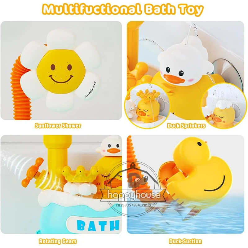 Baby Bath Toys Bath Shower for Toddler 4 in 1 Bathtub Toy with Sunflower Shower 3 Water Spray Sprinkler BathTub Toys for Baby 4