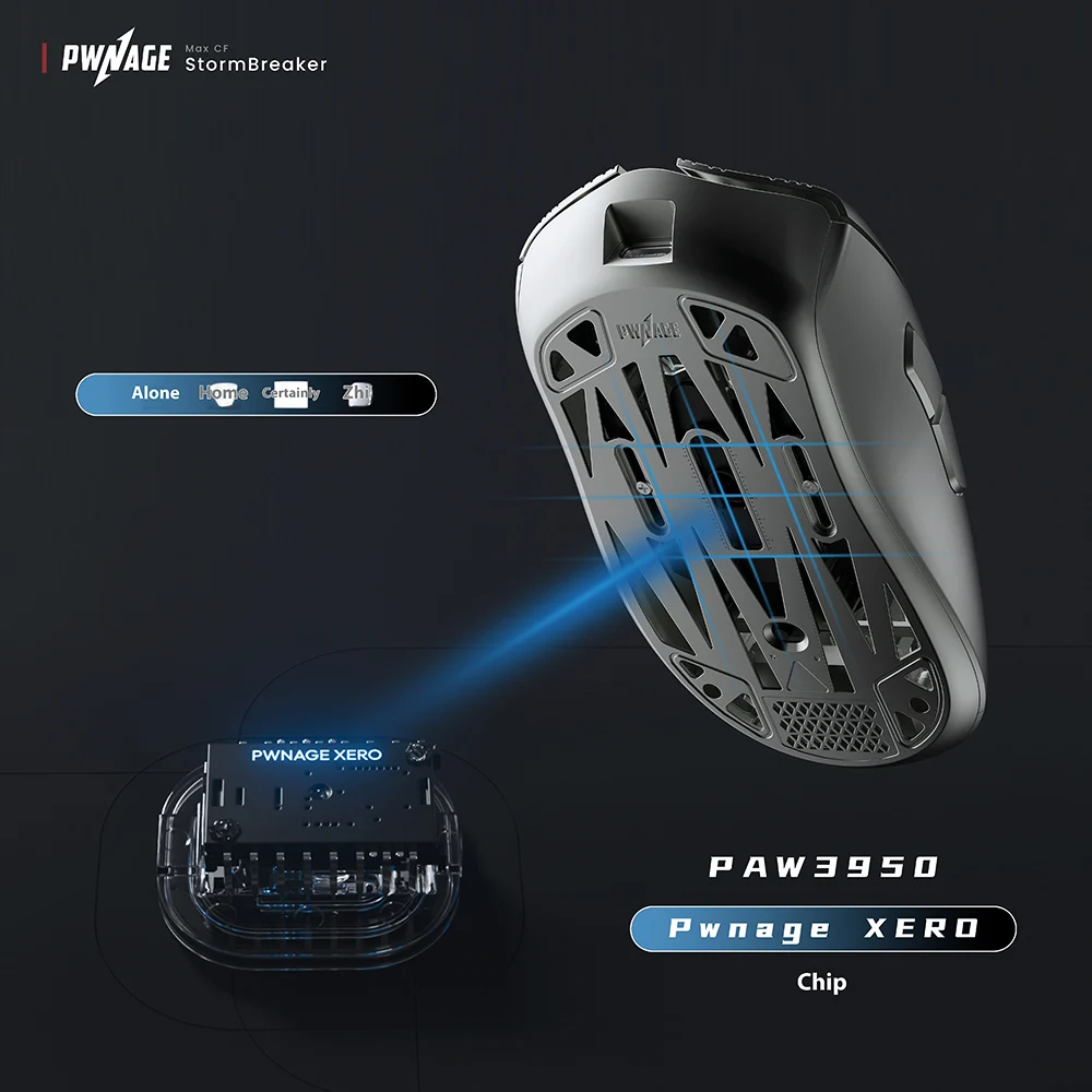 Pwnage StormBreaker MAX CF 탄소 섬유 마우스 듀얼 모드 무선 게임용 마우스 PAW3950 8000Hz 경량 마우스 PC 액세서리