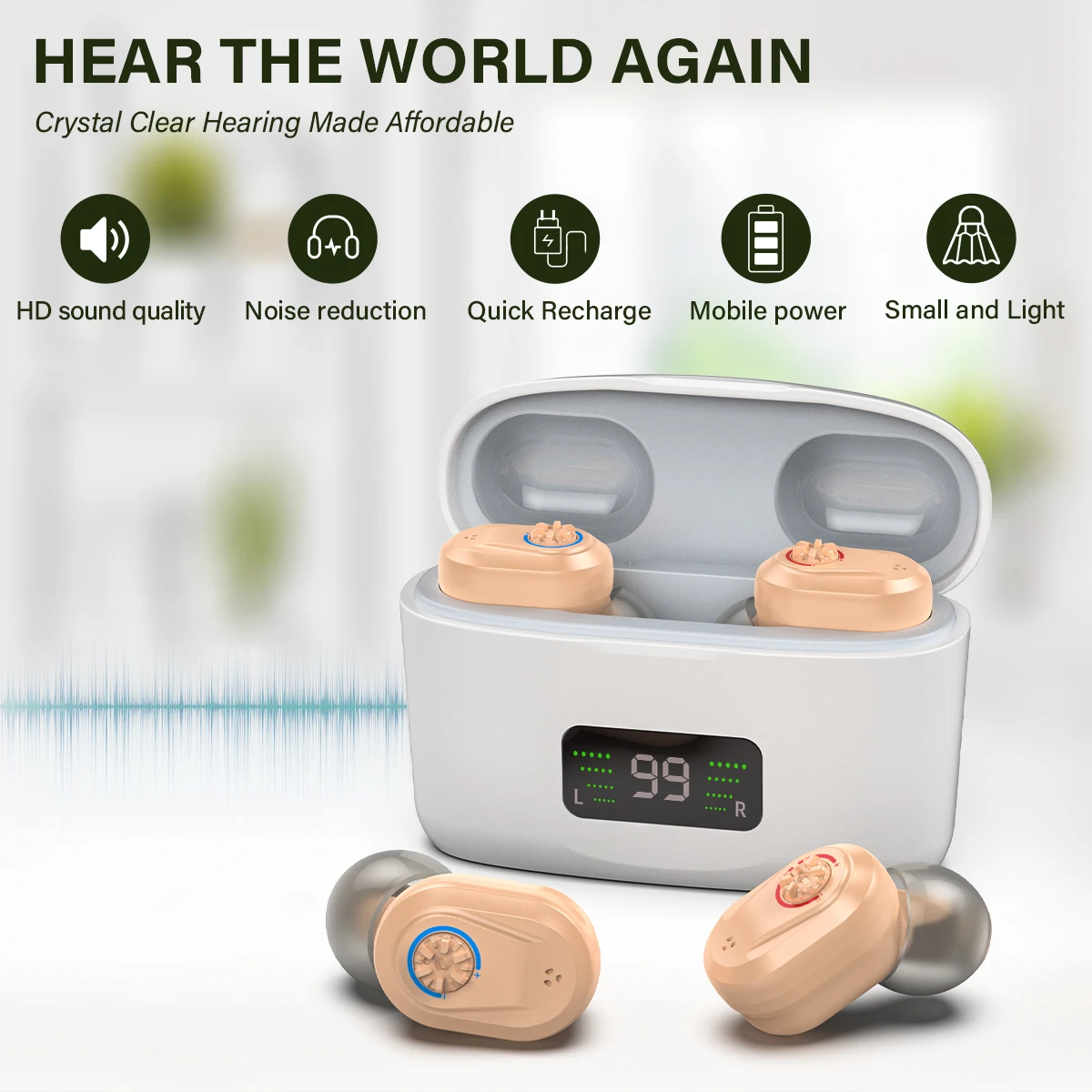 Wireless Charging Hearing Aid-with LED Power Capacity Display Invisible Mini Loudspeaker Suitable for Adults and the Elderly 2