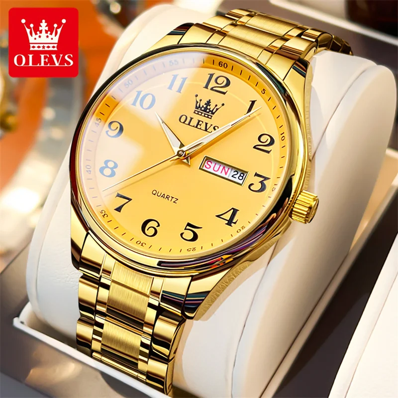 

OLEVS Business Men Luxury Watches Gold Stainless Steel Quartz Wrsitwatches Male Date Clock with Luminous relogios masculino