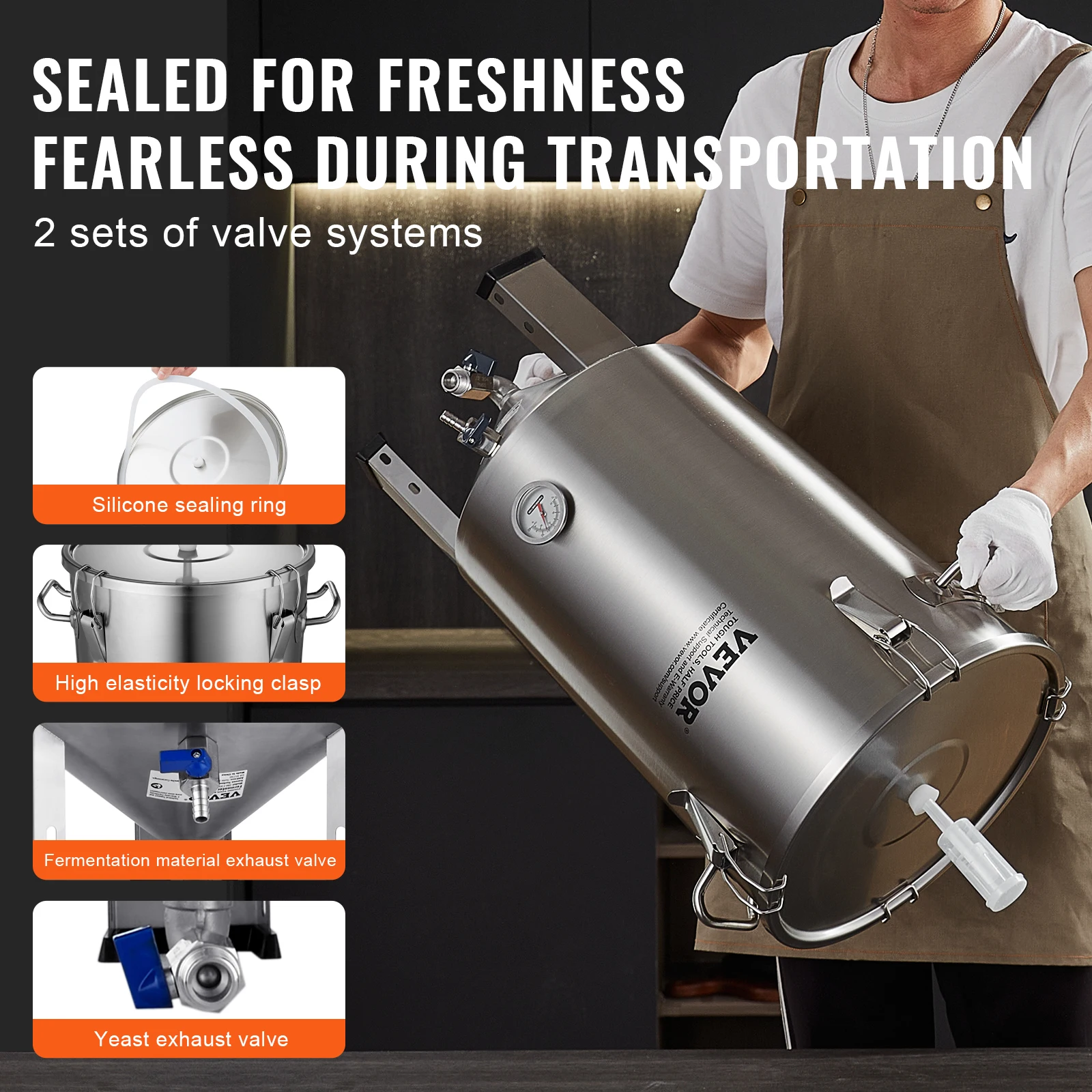 VEVOR 304 Stainless Steel Kettle, 8 GAL Beer Brew Fermentor, Brew Bucket Fermentor for Brewing, Home Brewing Supplies with Base 3