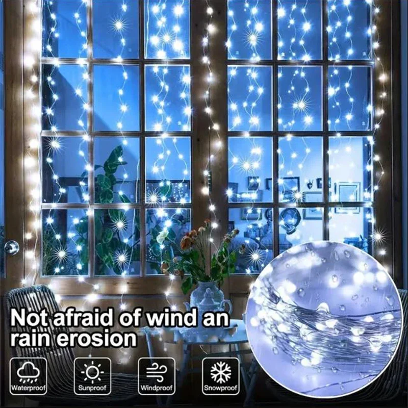 Curtains Lights Outdoor Courtyard LED Decoration Festival Rainbow Flashing Waterproof Garden Villa Star Lights 5