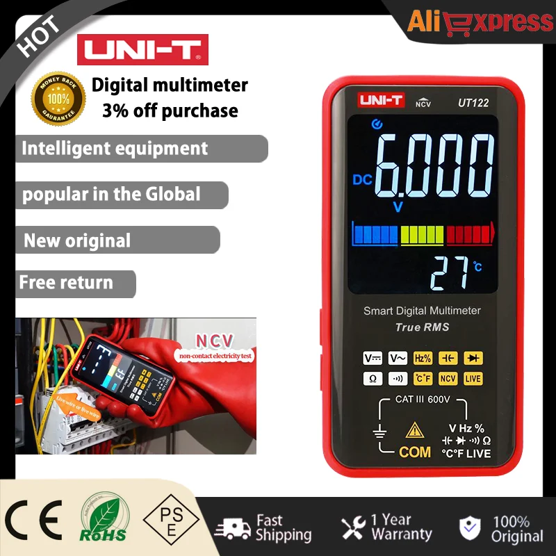 UNI-T-Smart-Digital-Multimeter-UT121A-UT121B-UT122-AC-DC-Voltage-Tester ...