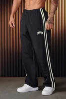 2025Ya Men's Sports Pants Double Strip Splicing Printed Casual Pants Gym Fitness Mid Waist Straight Leg Pants 1