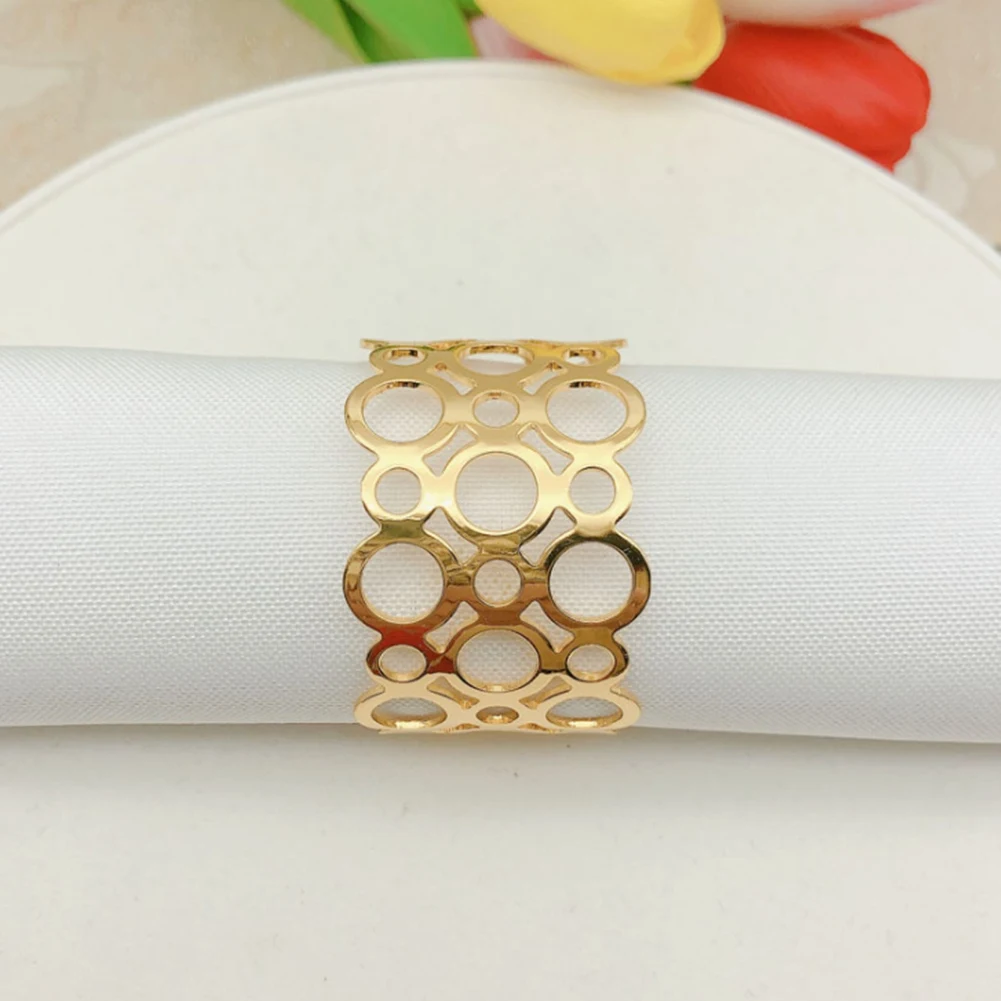 Napkin Ring, 6-Piece Metal Napkin Holder, Party Dinner Christmas Table Decoration, Hollow Round Design Ring
