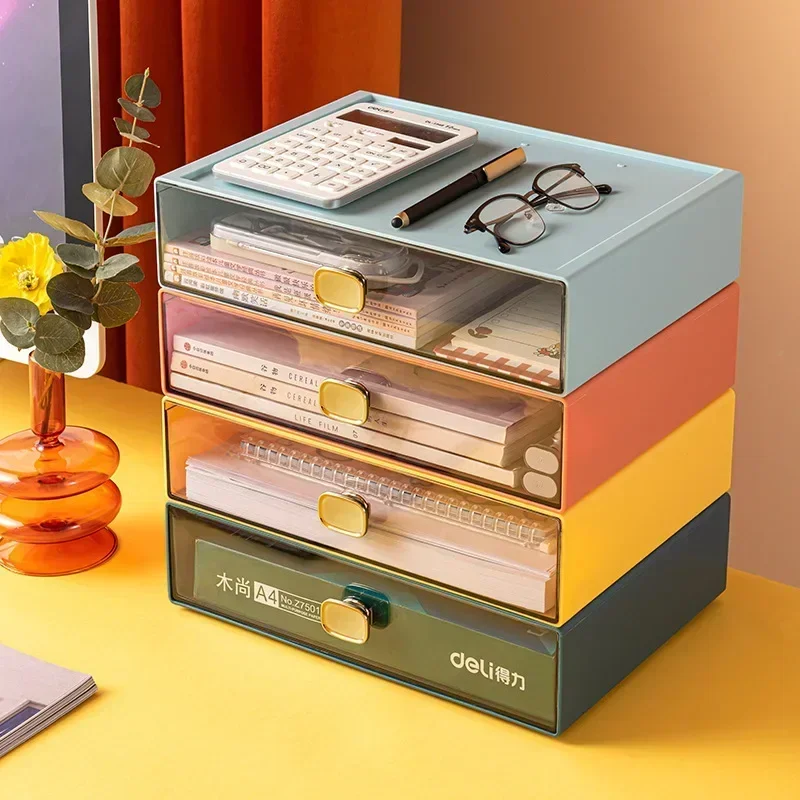 Desktop Document Sundries Holder Makeup Cosmetic Box Stackable Organizer Box Desk Storage Drawers Home Office Stationery Cabinet
