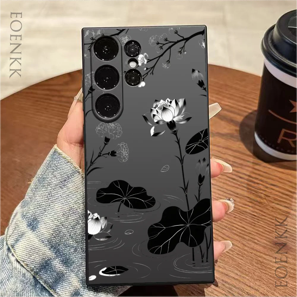 Elegant Black and White Lotus Pond Soft Phone Case Cover