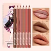 6PC Velvet Matte Lipstick Pen Nude Brown Lip Liner Pencil Kit Smooth Rose Red Pigment Lipstick Pencil Set Dye Cheek Lip Tint 1