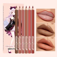 6PC Velvet Matte Lipstick Pen Nude Brown Lip Liner Pencil Kit Smooth Rose Red Pigment Lipstick Pencil Set Dye Cheek Lip Tint 1