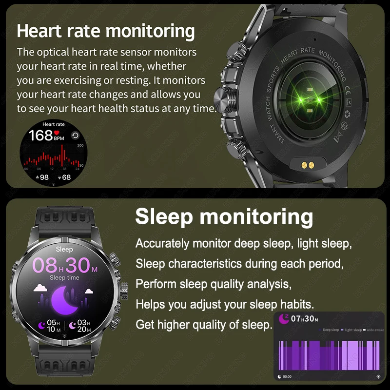Rugged Military Smart Watch Men Heart Rate Outdoor Watch Waterproof 1.75" Al Voice HD Bluetooth Call Smart Watch For Android lOS 6