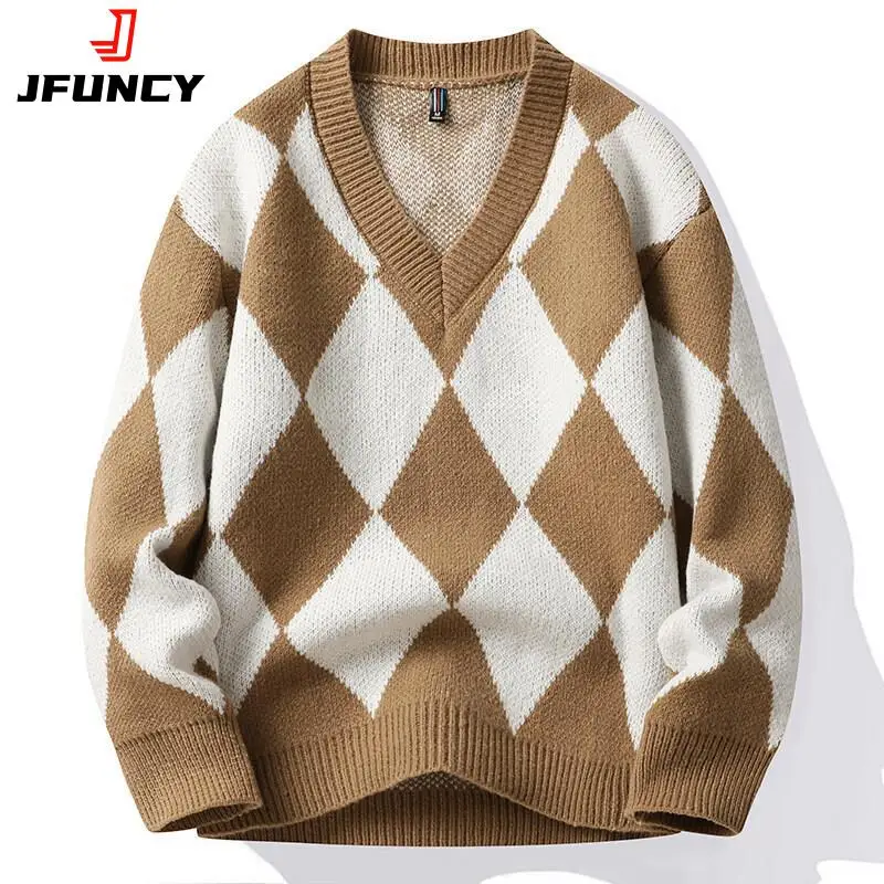 JFUNCY New Knit Sweater Men Pullover Fashion Harajuku Knitwear 2022 Autumn Winter Crewneck Jumpers Oversized Loose Male Clothing