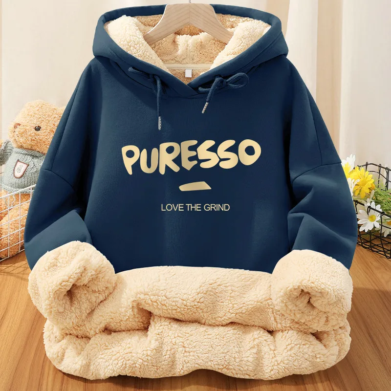 

Thick Warm Plus Size Hoodies Winter Velvet Cashmere Coat Women Hoody Sweatshirt Letter Print Pullover Casual Oversized Hoodies