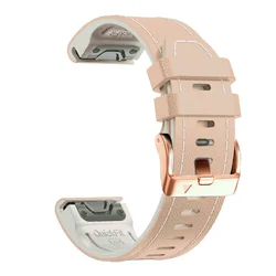 Premium 20mm Quick Fit Leather Silicone Watch Strap Replacement Bracelet - Fenix 5S Plus (Apricot color)