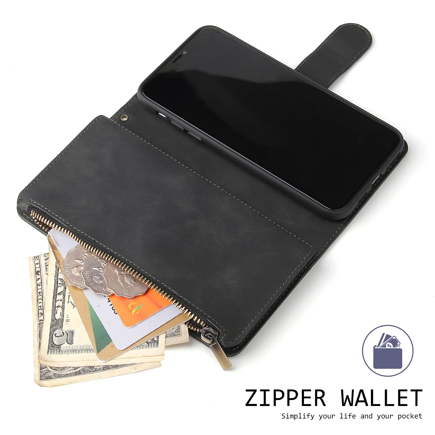 CAESBON For Samsung Galaxy A81 A12 A42 A91 A71 A51A10 A20 A30 A40 A41 A31 A21S Bussiness Phone Case Zipper Wallet Case Leather 3