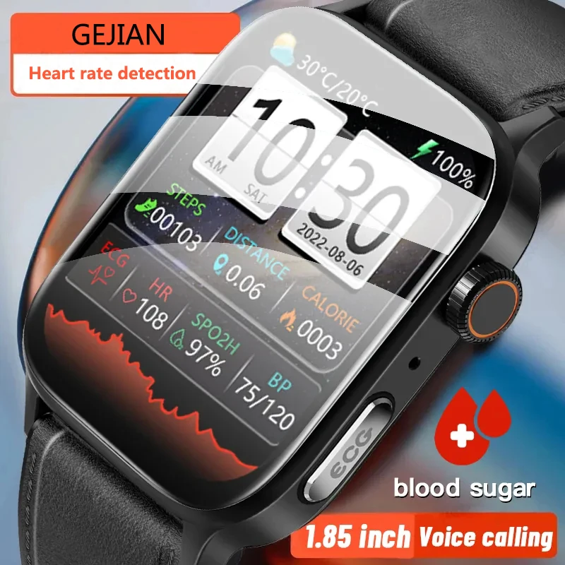 

Painless Non-invasive Blood Sugar Smart Watch Men Voice Calling Wristwatch Body Temperature Stress Test ECG+PPG Smartwatch Women