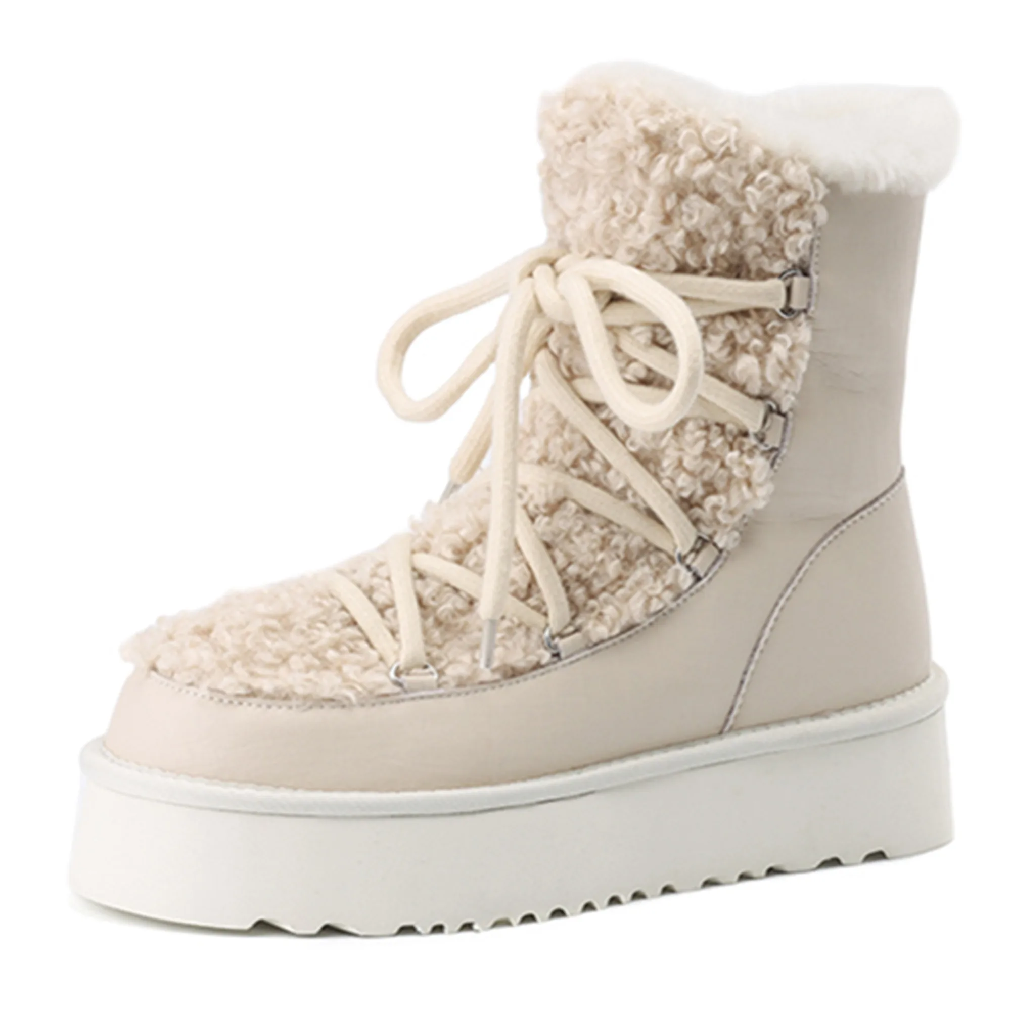 

2024 New Snow Boots Women Nature Wool Warm Winter Boots Genuine Leather Platform Fur Ankle Boots For Women Shoes Size43