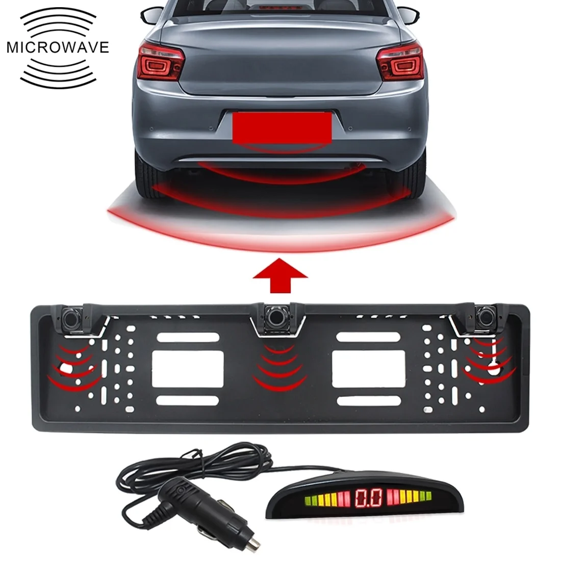 

PZ300L-W Wireless Europe Car License Plate Frame Parking Sensors Reversing Radar with 3 Radar Detector