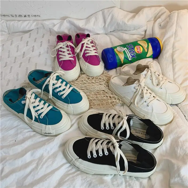 

Canvas Sport Shoes for Women 2023 Trend Comfortable Flat Platform Sneaker Female Fashion Tennis Slippers White Casual Sneaker 40