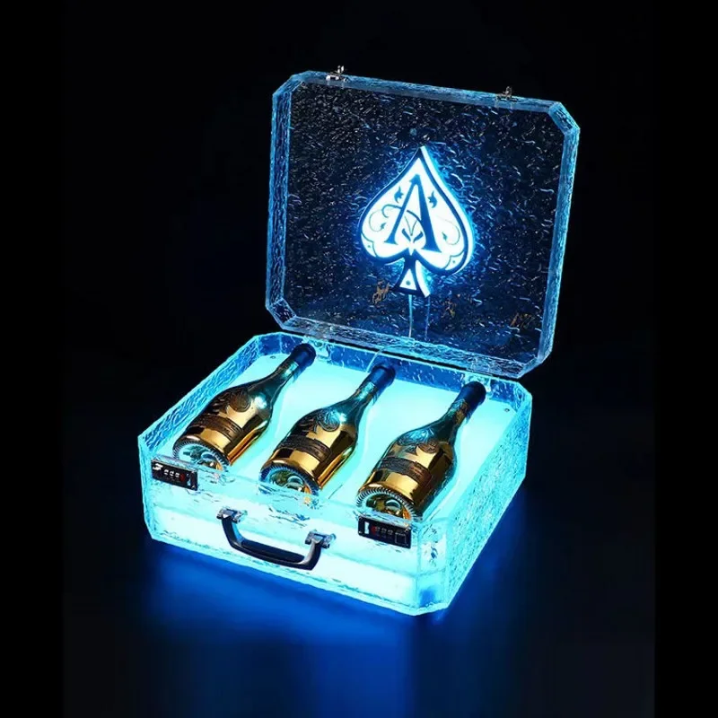 3 bottles Ice Rock Ace of Spade LED Luminous Champagne Cocktail Wine Box Whisky Carrier Case VIP Bottle Presenter Suitcase