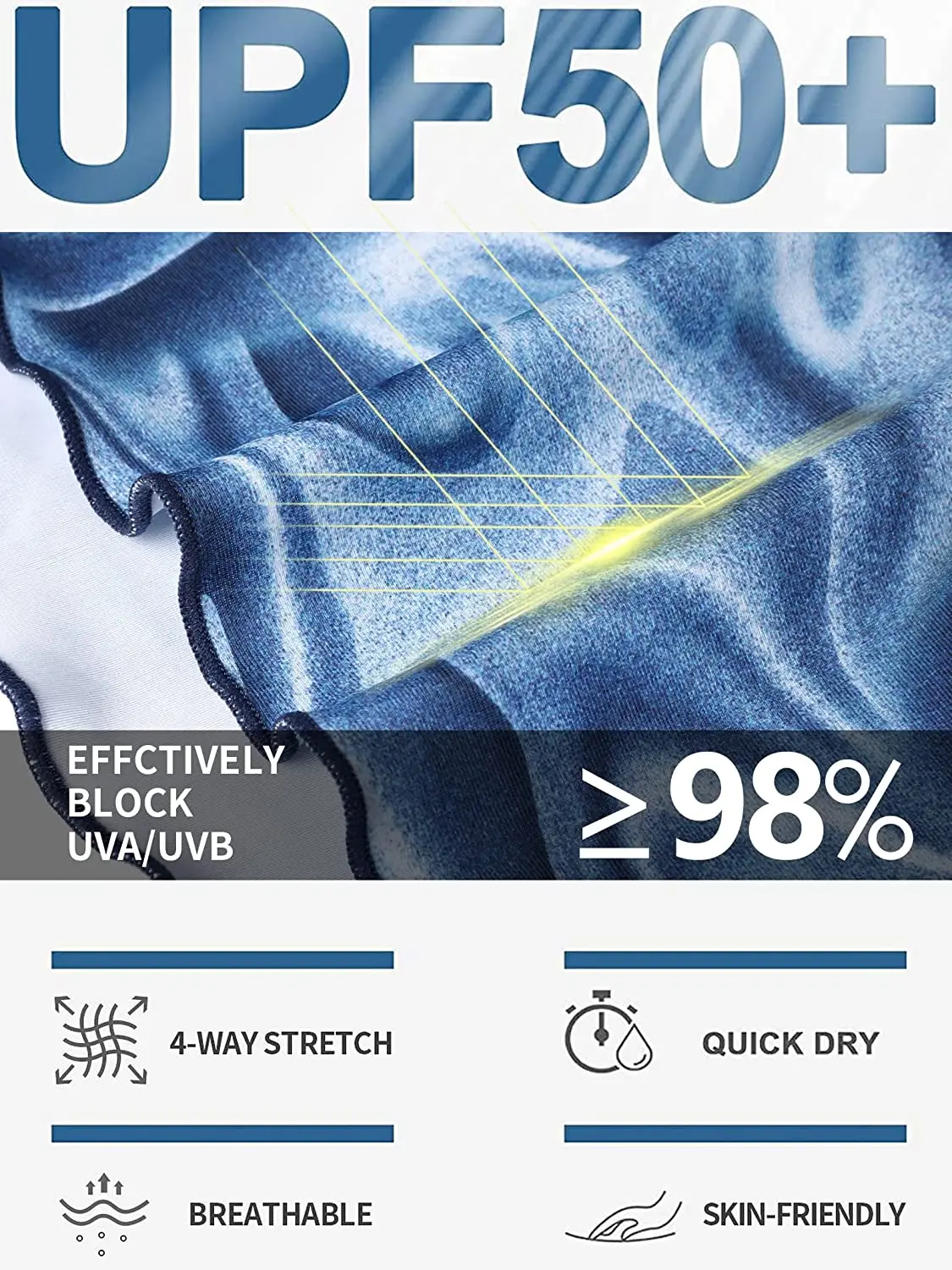 Rash Guard Women Quick Dry Breathable Wave Print Surfing Tops UPF 50+ Crew Neck Long Sleeves