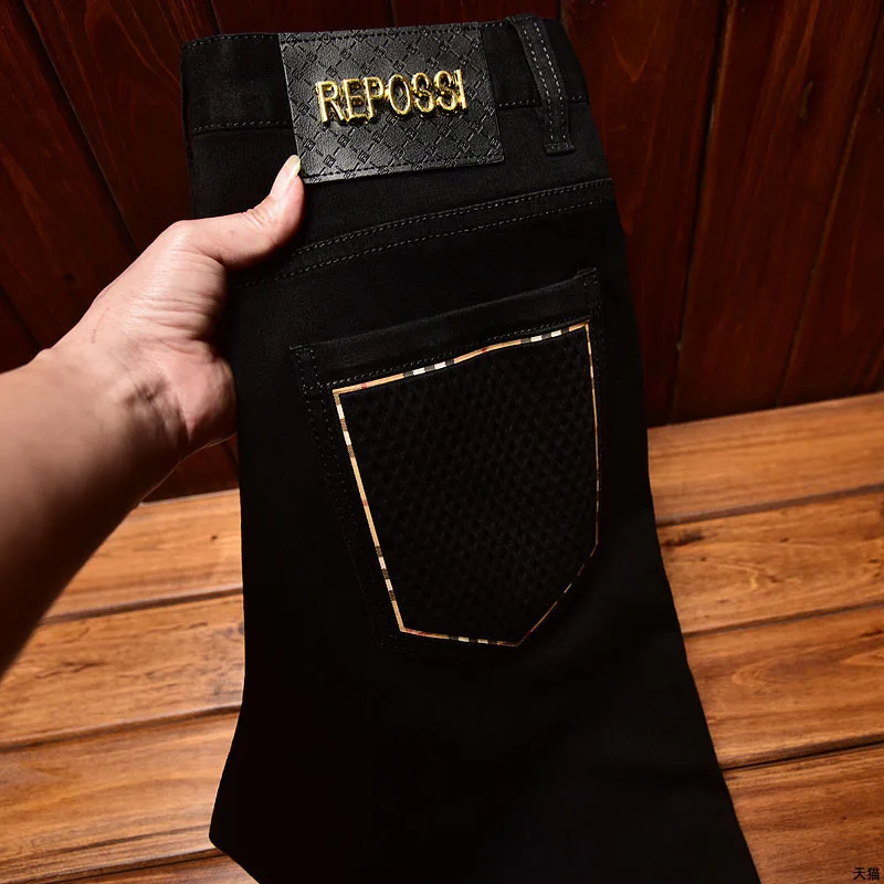 2024 New Light Luxury and Simplicity Black Jeans Men's Fashionable All-Match Straight Slim Fit Casual Trend Skinny Stretch Trous 3